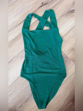 Wayf Green Ribbed One-Piece Bodysuit